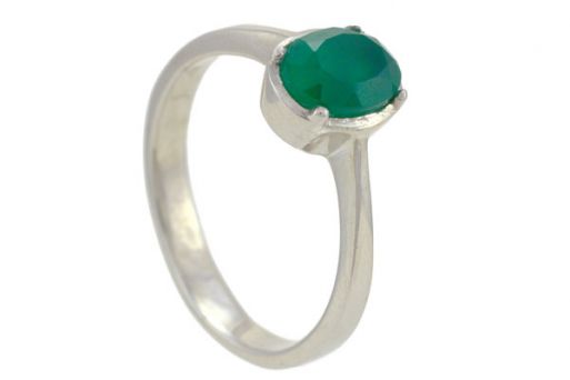 Серебряное кольцо с зелёным агатом 57465 купить в магазине Самоцветы мира