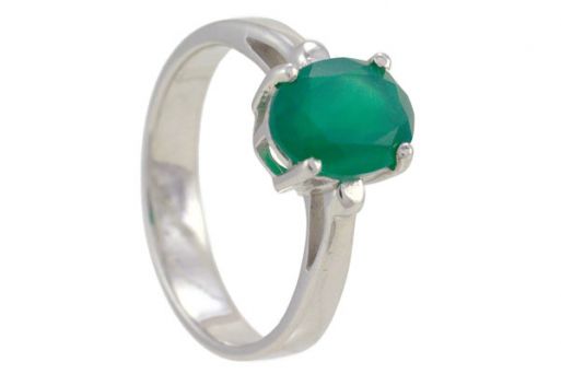 Серебряное кольцо с зелёным агатом 57471 купить в магазине Самоцветы мира