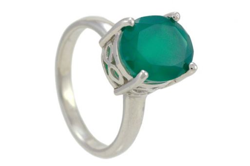 Серебряное кольцо с зелёным агатом 57473 купить в магазине Самоцветы мира