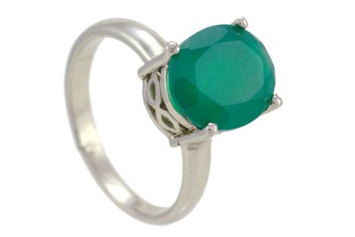 Серебряное кольцо с зелёным агатом 57475 купить в магазине Самоцветы мира
