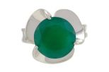 Кольцо из серебра с агатом зелёным круг 12 мм 57487