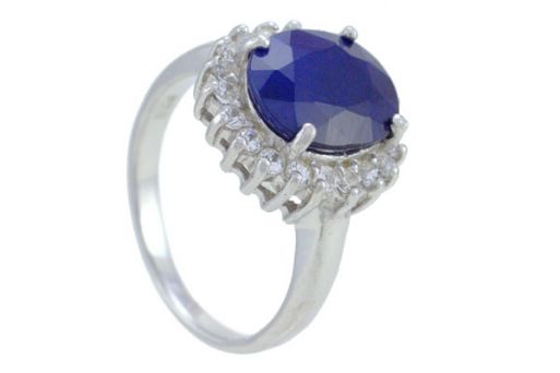 Серебряное кольцо с сапфиром и фианитами 57506 купить в магазине Самоцветы мира