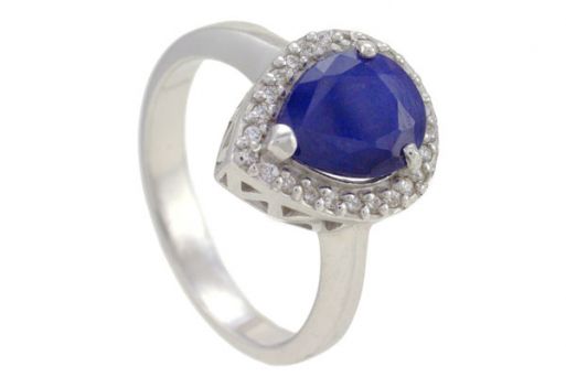 Серебряное кольцо с сапфиром и фианитами 57515 купить в магазине Самоцветы мира
