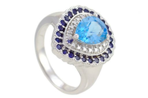 Серебряное кольцо с топазом и сапфиром 36764 купить в магазине Самоцветы мира