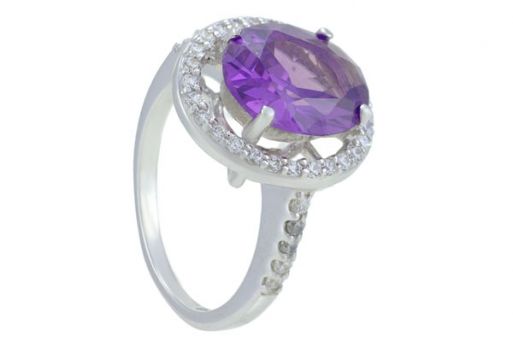Серебряное кольцо с александритом и фианитами 57636 купить в магазине Самоцветы мира