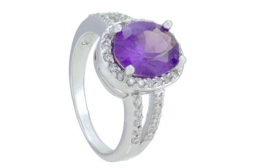 Серебряное кольцо с александритом и фианитами 57639 купить в магазине Самоцветы мира
