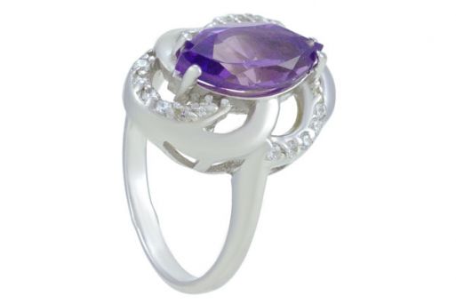Серебряное кольцо с александритом и фианитами 57644 купить в магазине Самоцветы мира