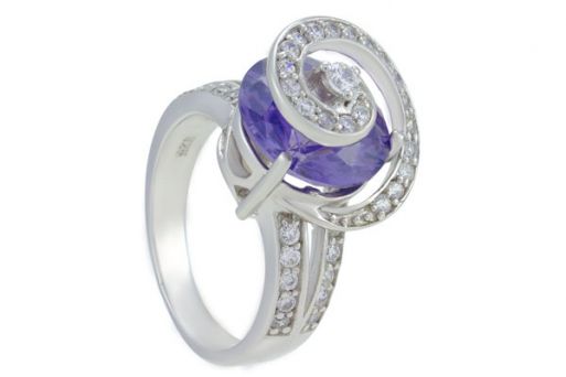 Серебряное кольцо с александритом и фианитами 57649 купить в магазине Самоцветы мира