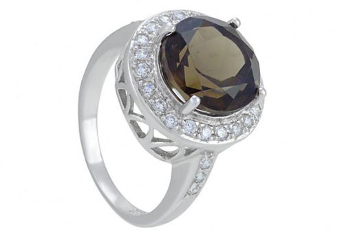 Серебряное кольцо с раухтопазом и фианитами 57722 купить в магазине Самоцветы мира