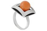Кольцо из серебра с кораллом оранжевым шар 9 мм геометрия 57784