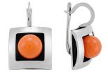 Серьги из серебра с кораллом оранжевым шар 9 мм геометрия 57785