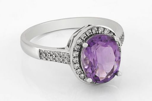 Серебряное кольцо с аметистом и фианитами 58637 купить в магазине Самоцветы мира