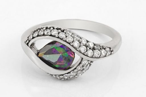 Серебряное кольцо с аметистом мистик и фианитами 59261 купить в магазине Самоцветы мира
