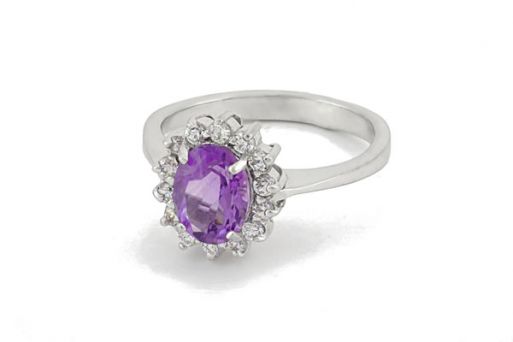 Серебряное кольцо с аметистом и фианитами 59424 купить в магазине Самоцветы мира
