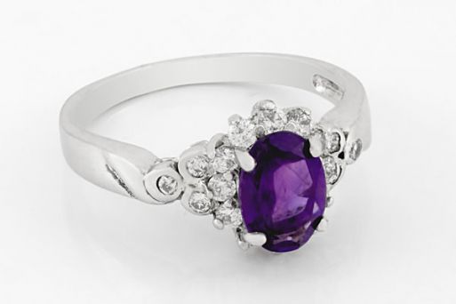 Серебряное кольцо с аметистом и фианитами 59435 купить в магазине Самоцветы мира