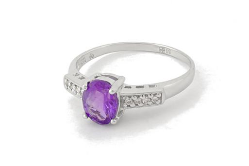 Серебряное кольцо с аметистом и фианитами 59436 купить в магазине Самоцветы мира