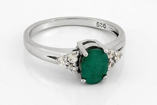 Серебряное кольцо с изумрудом и фианитами 59497 купить в магазине Самоцветы мира