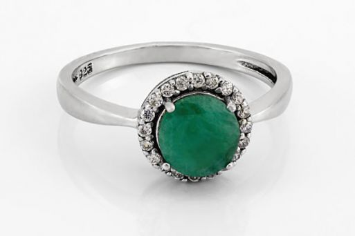 Серебряное кольцо с изумрудом и фианитами 59502 купить в магазине Самоцветы мира
