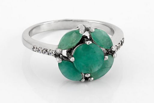 Серебряное кольцо с изумрудом и фианитами 59503 купить в магазине Самоцветы мира