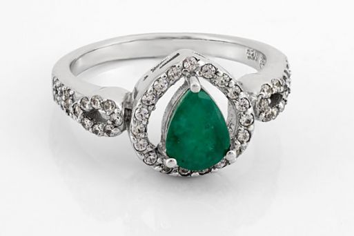 Серебряное кольцо с изумрудом и фианитами 59507 купить в магазине Самоцветы мира