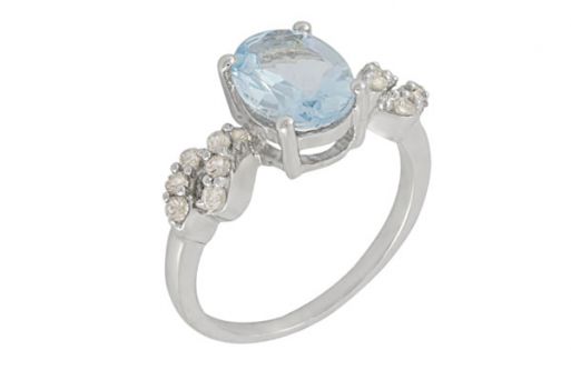 Серебряное кольцо с топазом и фианитами 59734 купить в магазине Самоцветы мира