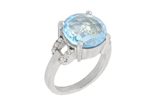 Серебряное кольцо с топазом и фианитами 59743 купить в магазине Самоцветы мира
