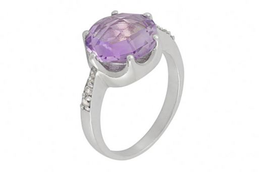 Серебряное кольцо с аметистом и фианитами 59773 купить в магазине Самоцветы мира