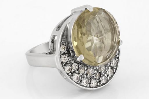 Серебряное кольцо с цитрином и фианитами 60352 купить в магазине Самоцветы мира