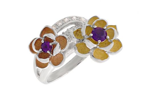 Серебряное кольцо с аметистом и фианитами 60410 купить в магазине Самоцветы мира