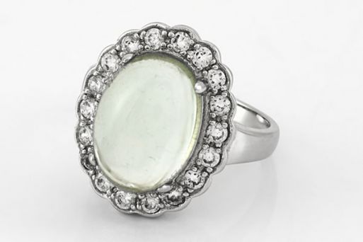 Серебряное кольцо с празиолитом и фианитами 60414 купить в магазине Самоцветы мира