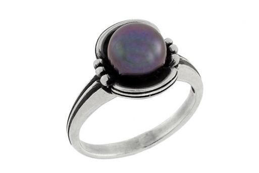Серебряное кольцо с чёрным жемчугом Цветок 60655 купить в магазине Самоцветы мира
