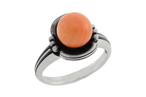Серебряное кольцо с оранжевым кораллом 60667 купить в магазине Самоцветы мира