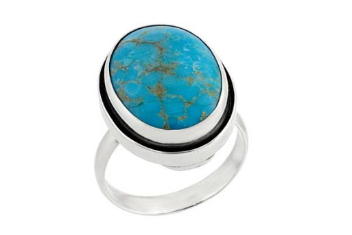 Серебряное кольцо с натуральной бирюзой 60691 купить в магазине Самоцветы мира