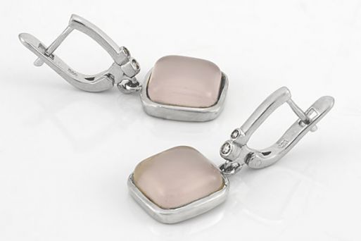 Серебряные серьги с розовым кварцем 61019 купить в магазине Самоцветы мира