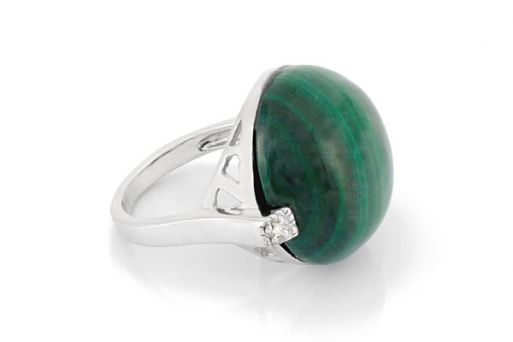 Серебряное кольцо с малахитом и фианитами 61097 купить в магазине Самоцветы мира