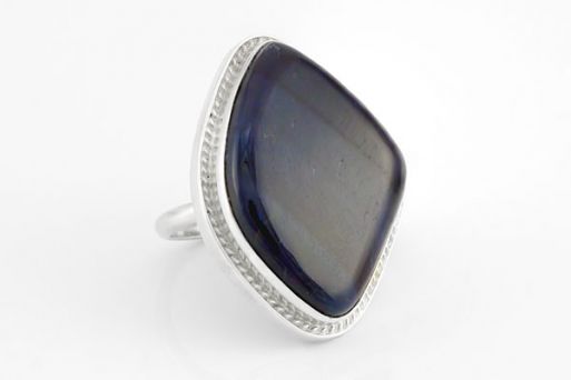 Серебряное кольцо с соколиным глазом 61461 купить в магазине Самоцветы мира