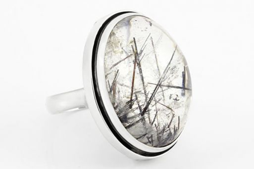 Серебряное кольцо с кварцем и турмалином 61480 купить в магазине Самоцветы мира