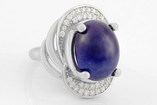 Серебряное кольцо с сапфиром и фианитами 61684 купить в магазине Самоцветы мира
