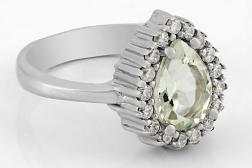Серебряное кольцо с празиолитом и фианитами 61726 купить в магазине Самоцветы мира