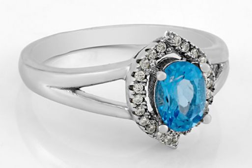 Серебряное кольцо с топазом и фианитами 61755 купить в магазине Самоцветы мира