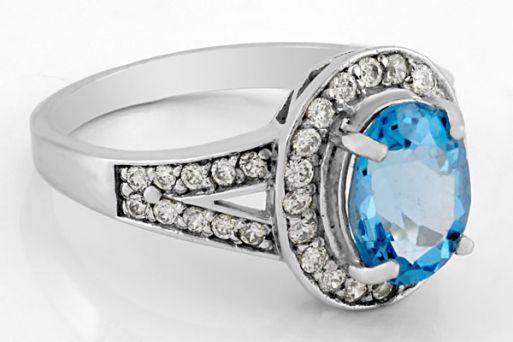 Серебряное кольцо с топазом и фианитами 61757 купить в магазине Самоцветы мира
