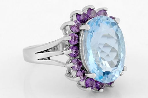 Серебряное кольцо с топазом и аметистом 61773 купить в магазине Самоцветы мира