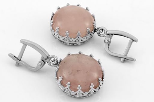 Серебряные серьги с розовым кварцем 62127 купить в магазине Самоцветы мира