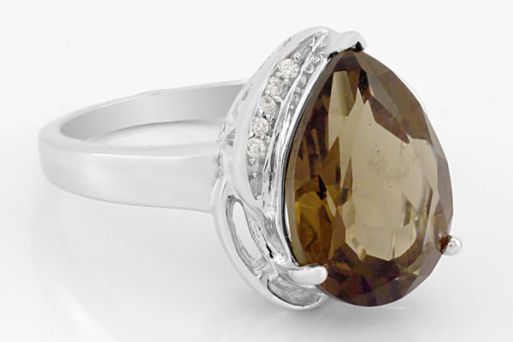 Серебряное кольцо с раухтопазом и фианитами 62133 купить в магазине Самоцветы мира
