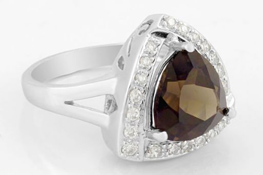 Серебряное кольцо с раухтопазом и фианитами 62136 купить в магазине Самоцветы мира
