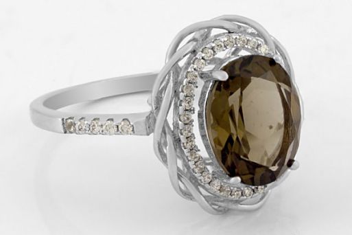 Серебряное кольцо с раухтопазом и фианитами 62140 купить в магазине Самоцветы мира