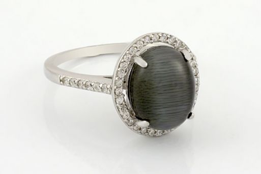 Серебряное кольцо с кошачьим глазом 62179 купить в магазине Самоцветы мира