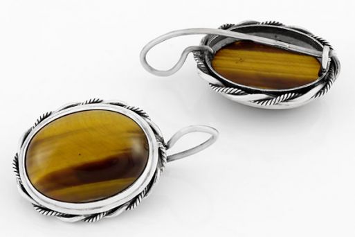 Серебряные серьги с тигровым глазом 63314 купить в магазине Самоцветы мира