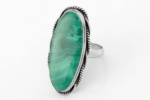 Мельхиоровое кольцо с малахитом 64107 купить в магазине Самоцветы мира
