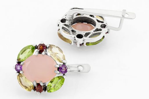 Серебряные серьги с розовым кварцем 64160 купить в магазине Самоцветы мира